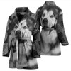 Alaskan Malamute Black And White Print Women's Bath Robe-Free Shipping