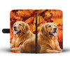 Golden Retriever With leaves Print Wallet Case- Free Shipping