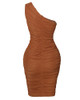 One Shoulder Ruched Design Bodycon Dress
