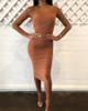 One Shoulder Ruched Design Bodycon Dress