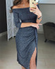 Metalic Off Shoulder Sexy Cocktail Party Pleated Dress