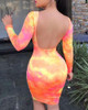Open Back Tie Dye Print Bodycon Dress