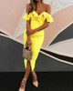 Off Shoulder Ruffled Split Bodycon Dress Off Shoulder Ruffled Split Bodycon Dress