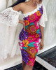 Floral Print Crochet Lace Bodycon Dress