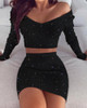 Glitter Off Shoulder Crop Top & Skirt Sets
