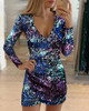 Glitter V-Neck Long Sleeve Sequins Bodycon Dress