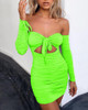 Off Shoulder Ruched Tie Front Dress