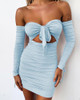 Off Shoulder Ruched Tie Front Dress