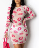 See Through Lips Print Bodycon Dress
