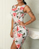 Floral Print Belted Ruched Overlap Dress