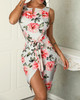 Floral Print Belted Ruched Overlap Dress