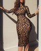 Leopard Print Long Sleeve Midi Dress
