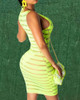 Sheer Mesh Stripes Bodycon Dress