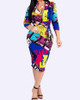 Colorblock Zipper Front Belted Bodycon Dress