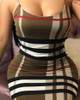 Grid Spaghetti Strap Backless Midi Dress
