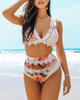 Floral Print Lace Trim Bikini Set