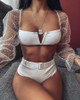 Sheer Mesh Long Sleeve Top & Bikini Set