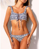 Ethnic Print Pom Pom Lace Up Bikini Sets