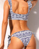 Ethnic Print Pom Pom Lace Up Bikini Sets