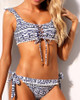 Ethnic Print Pom Pom Lace Up Bikini Sets