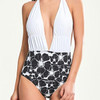 Deep V-Neck  Backless  High Stretch  Abstract Print One Piece