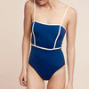 Spaghetti Strap  Contrast Trim  Plain One Piece