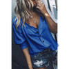 Fashion Sexy Deep V-neck Long Sleeve Solid Color T-shirts