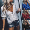 Fashion Sexy Deep V-neck Long Sleeve Solid Color T-shirts