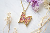 Real Dried Flowers and Resin Butterfly Necklace in Gold, Purple, Orange, Red