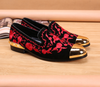 Embroidered Suede Gold Toe Loafers
