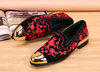 Embroidered Suede Gold Toe Loafers