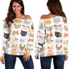 Cat Faces Off Shoulder Hoodie