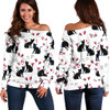 Heart Cats Off Shoulder Hoodie