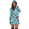 Blue Candle Skull Women's Hoodie Dress