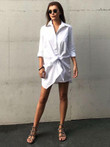 Solid Color Long Sleeveless Shirt Mini Dress