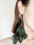 Vintage Retro Fashion Jewelry Long Paragraph Exaggerated Feather Tassel Ear Hanging Earrings