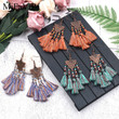 European and American Personality Geometric Triangle Fabric Line Spike Rice Bead Tassel Earrings