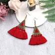 Europe And The United States Selling Personalized New Fabric Wool Geometric Triangle Tassel Earrings Long Earrings