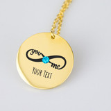 Infinity March Birthstone Necklace Name Engraved Disc Necklace