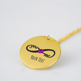 Infinity February Birthstone Necklace Name Engraved Disc Necklace