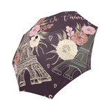Paris Vintage Eiffel Tower Hearts And Floral Auto Foldable Umbrella