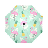 Tropical Pink Flamingos Pineapples And Palm Leaf Auto Foldable Umbrella