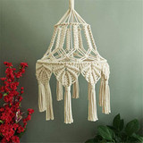 Cream Mushroom Fold Lampshade, Boho-Chic Handwoven Knotting Macrame Lampshade, Background Hanging Decoration, Hanging Ceiling Cream Mushroom Fold Lampshade, Boho-Chic Handwoven Knotting Macrame Lampshade, Background Hanging Decoration, Hanging Ceiling