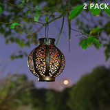 2 Pack Hanging Solar Lanterns, Garden Decor Retro - Halloween Decor