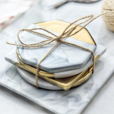 Luxury Marble Grain and Gold Plating Ceramic Coaster Set