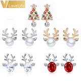 Women's  Elegant Christmas Pearl Deer Earrings and Reindeer Ear Studs