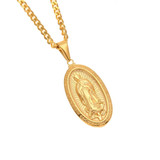 Catholic Religious Virgin Mary Necklace Pendant Stainless Steel Gold Color Cross Medallion Necklace