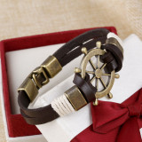Wholesale Cuff braided Wrap Bracelet & Bangles Men Jewelry Pirate Genuine Leather Anchor Bracelets Vintage Men's Jewelry