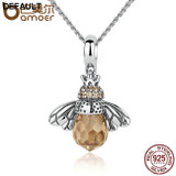 BAMOER 925 Sterling Silver Lovely Orange Bee Animal Pendants Necklace for Women Fine Jewelry CC035