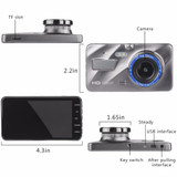 Dash Cam New Dual Lens Car DVR Camera Full HD 1080P 4" IPS Front